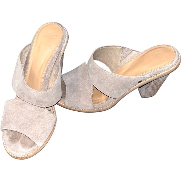 UGG CELIA CANVAS SUEDE 4" STACKED LEATHER HEELs - Picture 1 of 4